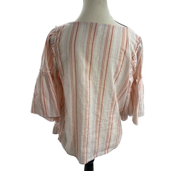 Seven7 Womens M Peach White Striped Ruffle Sleeve Boho Casual Blouse Top - Picture 4 of 7